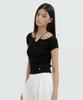 LUCIR ZU Strap Neck Ribbed Knit Top (Black)