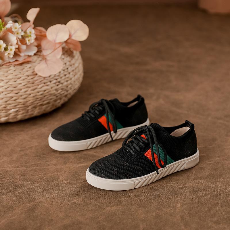 Women's new versatile soft-faced thin soft-soled fly-woven casual shoes flat-soled sports shoes lace-up board shoes