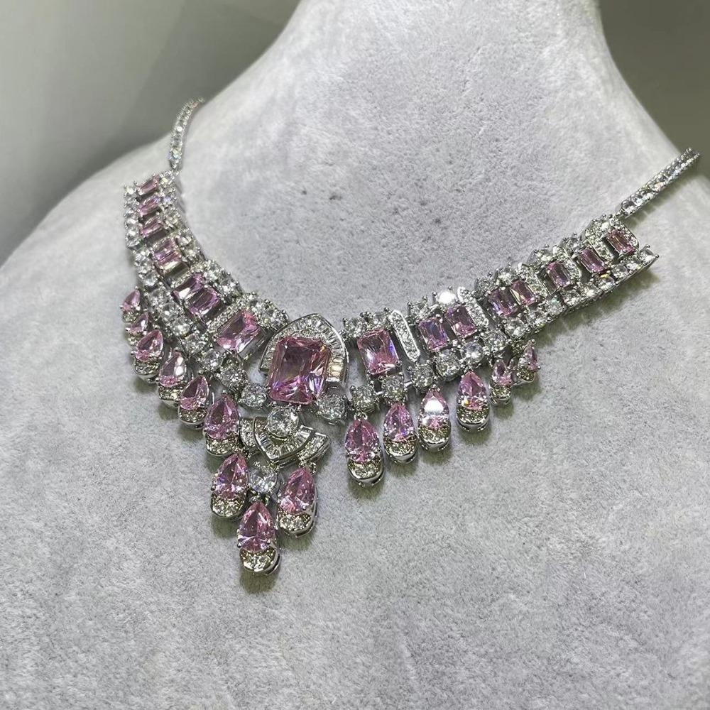Royal Blue Sapphire Necklace Wedding Party Pink Diamond Set Light Luxury Yellow Diamond Jewelry for Women
