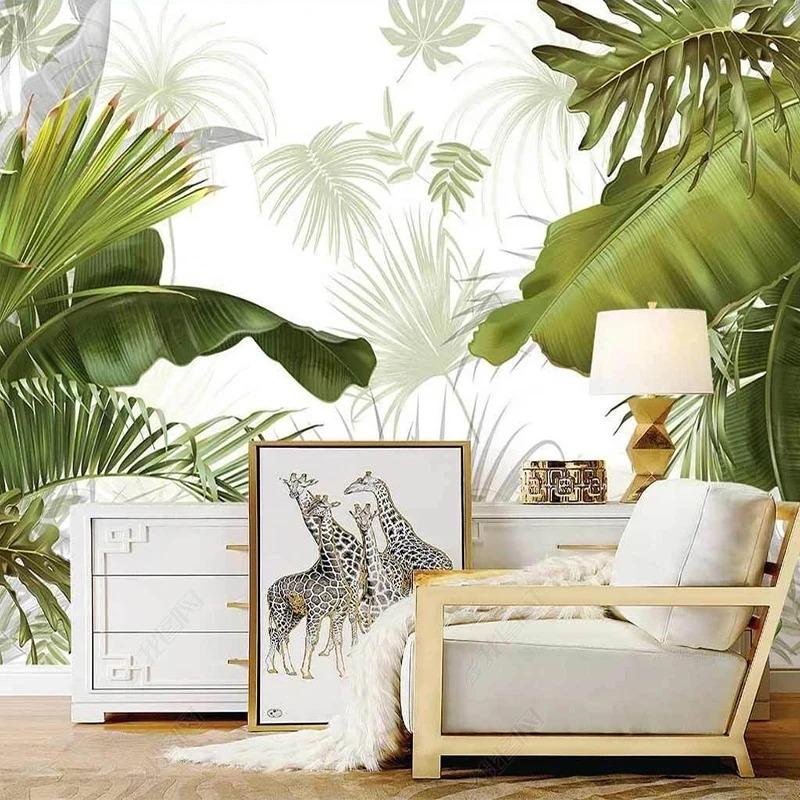 Nordic Hand Painted Wallpaper Tropical Leaves Plants Murals Indoor Luxury Backdrop Wall Mural
