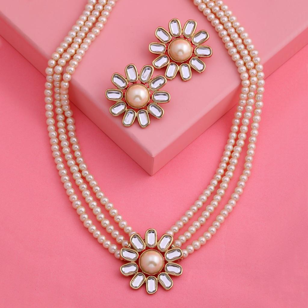 Polki Collection Neutrale Designer-Schmuckhalskette mit Perlen