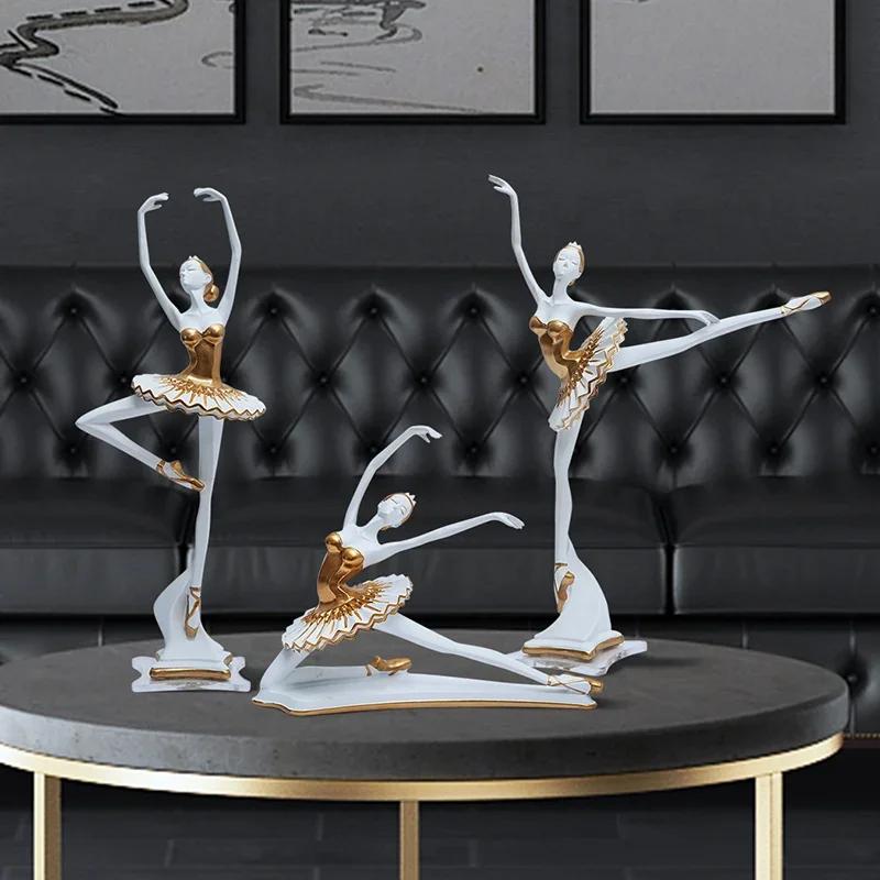European Resin Dancer Ballet Girl Sculpture Porch Decoration Art Figure Statue Handicraft Painting Gold Figurine Home Decor