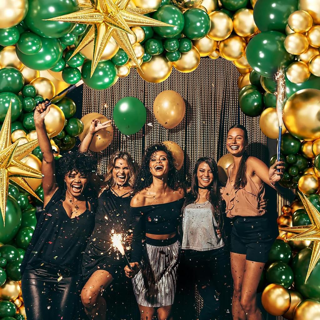 125 Stück grünes und goldenes Latexballon-Set, geeignet für Geburtstagsfeiern, Hochzeiten, Valentinstags-Partydekorationen