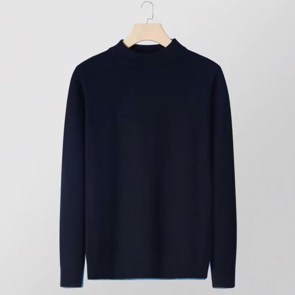 "2024 Autumn/Winter Men's Youth Half Turtleneck Knitted Sweater - Casual Mid-Neck Top"