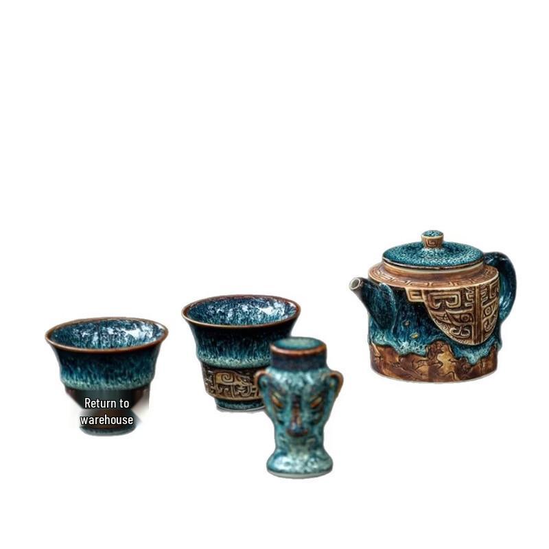 Jun Ware Ceramic Gongfu Tea Set: Complete Teapot, Teacups & Tray for Home/Office