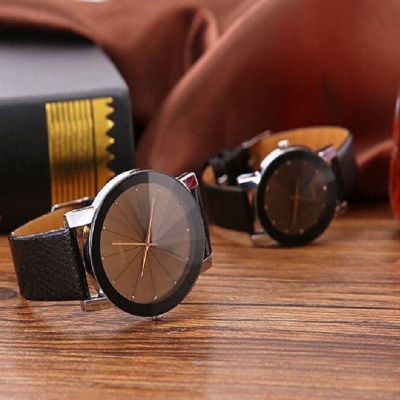 Stylish Pattern Pu Leather Strap Fashion Watch For Couples Men Women Students