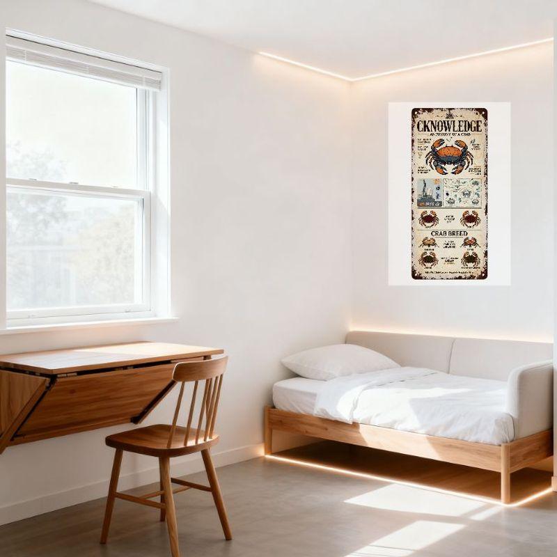 Vintage 'Anatomy of a Crab' Metal Tin Sign, Rustic Weathered Antique Wall Decor with Crab Illustration, Educational Seafood Art