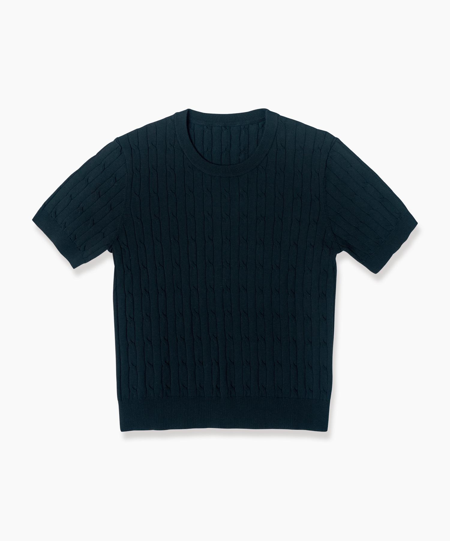 210 Edit Unisex Cable Round Neck Cool Knit [Dark Navy]_Zf2Sw070 55