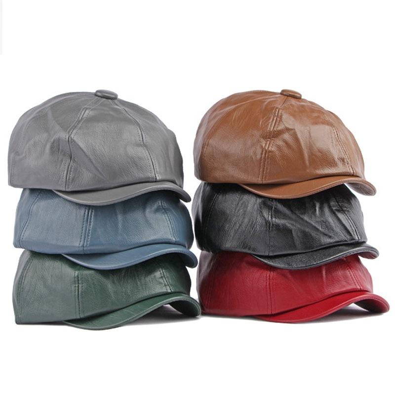 Menns Peaky Blinders Hat Dame Retro PU Leather Flat Cap Beret Newsboy Cap