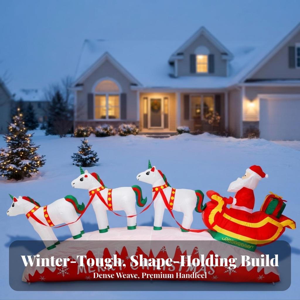 Sturdy Inflatable Sleigh with Santa Large 3m Display, Christmas Man on Sleigh, for Garden