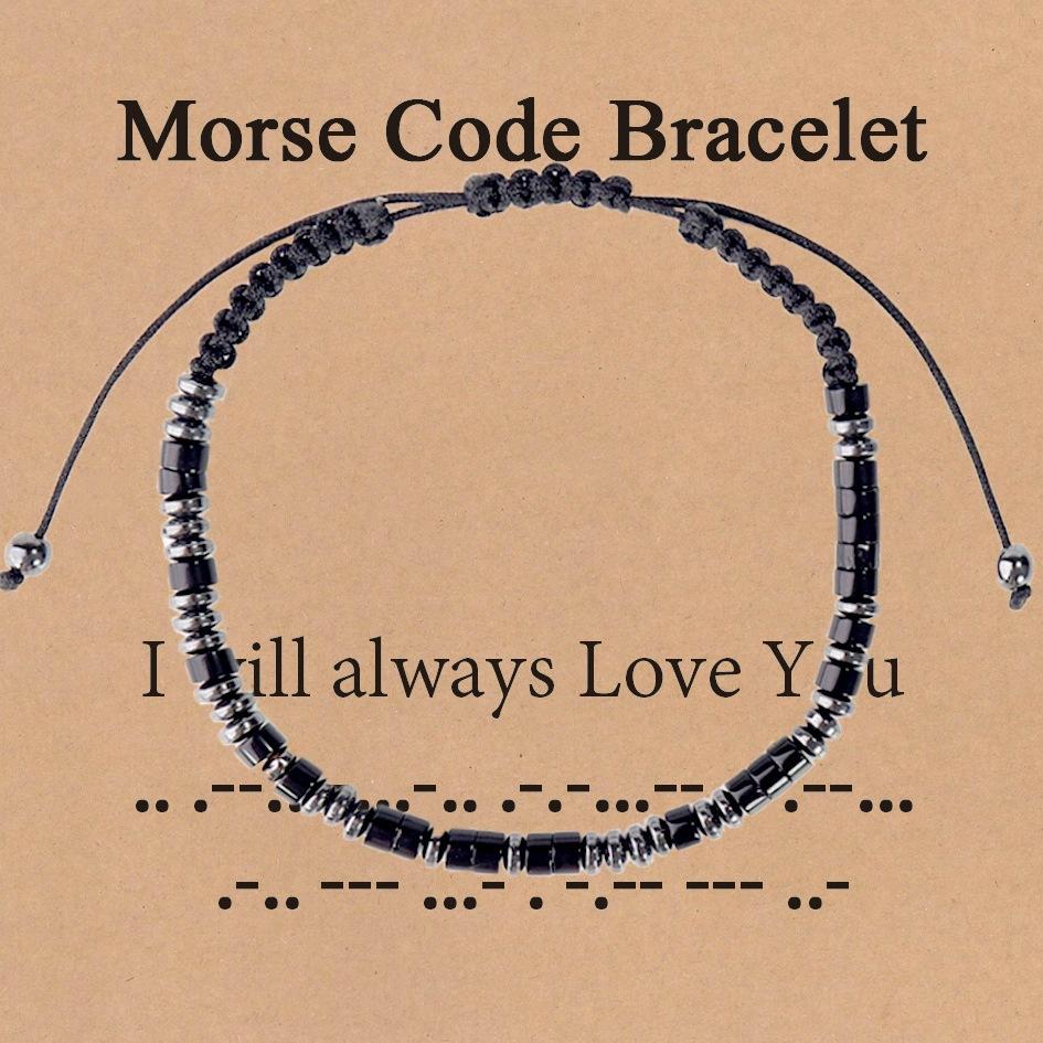 European and American fashion simple bracelet unisex black iron stone spacer obsidian rope woven Morse code bracelet