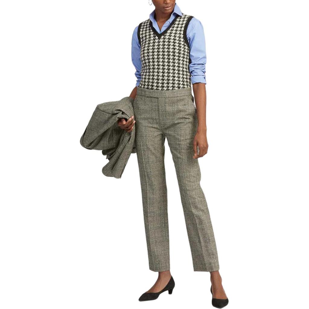 Polo Ralph Lauren SS23 Houndstooth Pattern V-Neck Sleeveless Knit Top Women tops Black White 211764642-001