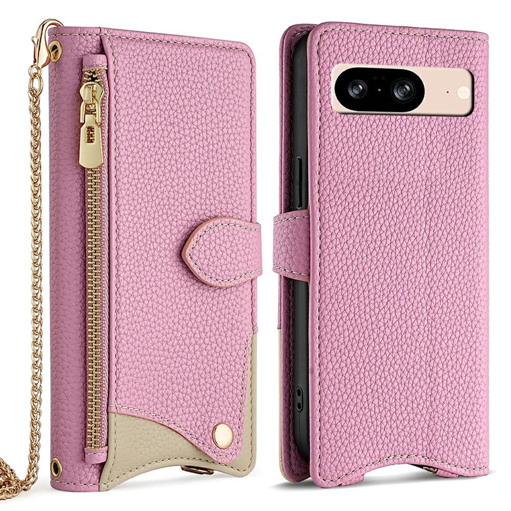 

For Google Pixel 8 Leather Case Wallet Stand Cover Irregular Tail Style with Chain Strap D