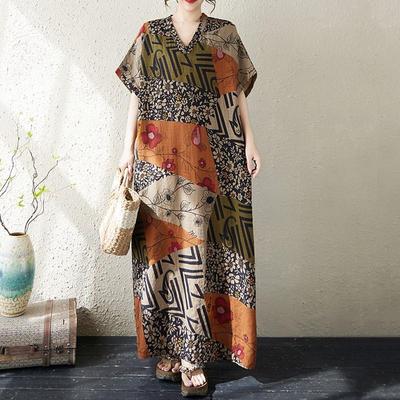Short Sleeve Plus Size Vintage Floral New In Dresses for Women Casual Loose Maxi Long Summer Dress