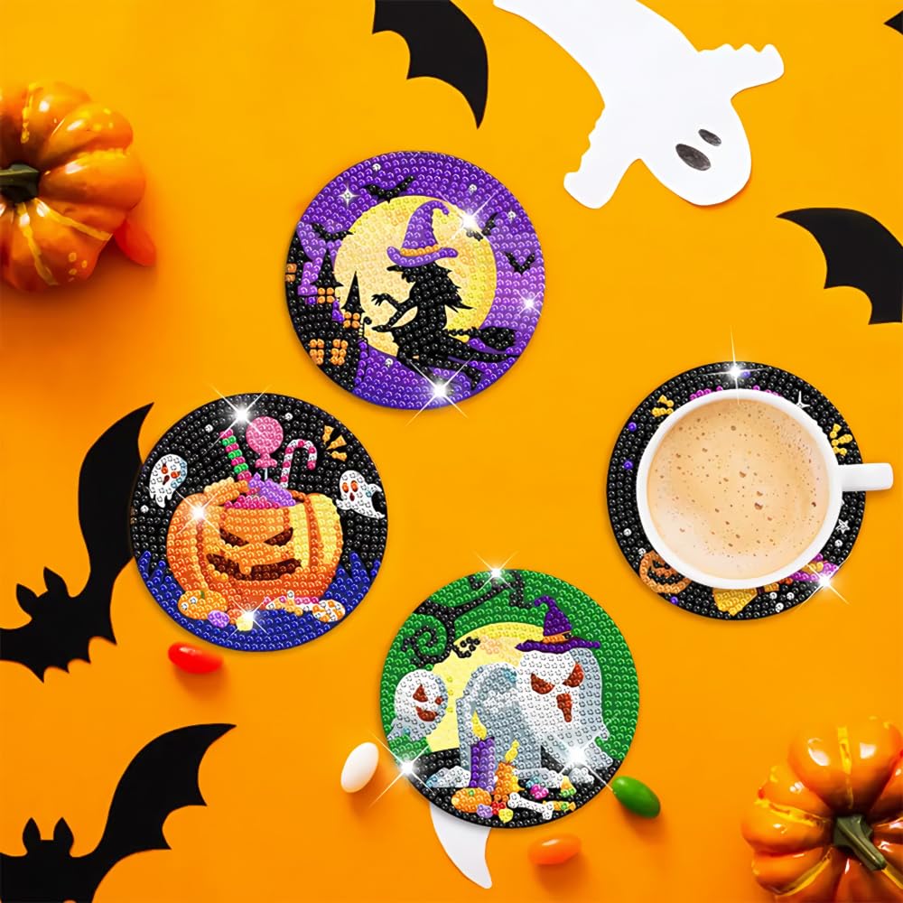 KDSSYFT Diamond Coasters, 8-Piece Set with Holder, Diamond Craft Kit, 5D Diamond Painting Kit, DIY Decoration, Cute Craft Kit, Art Craft Supplies for