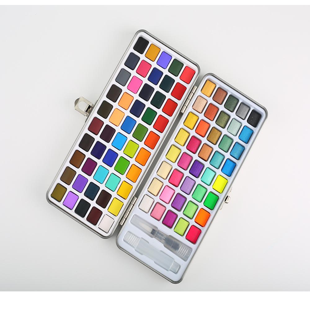 Portable Solid Watercolor Set: 50/72/90/100 Colors with Metallic Pearlescent Pigments