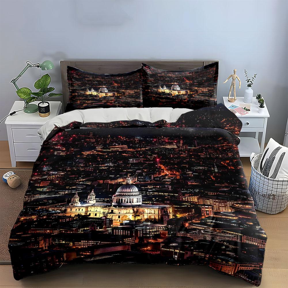 City Nightscape Decorative Set Multiple Sizes Kid'S And Adults' Bedroom Exquisite 3Pc Bedding Set, Gift