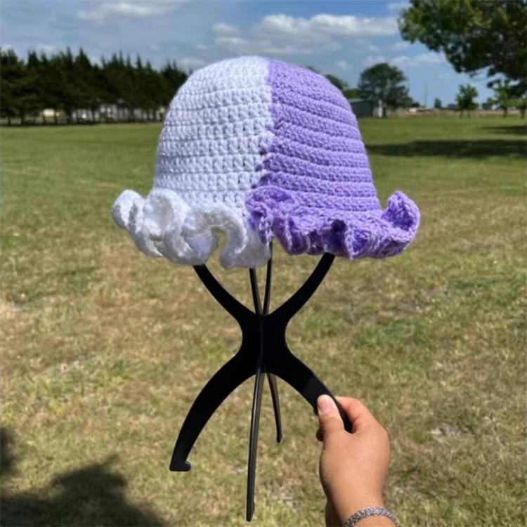 Handmade Knit Bucket Hat for Woman Weaving Ruffled Brim Bucket Hat Adult Teens Winter Cycling Fisherman Hat