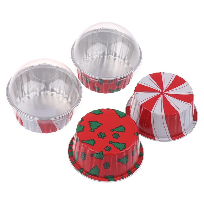 10Pcs Reusable Aluminum Foil Cup With Lid Pudding Cake Mold Air Fryer Tinfoil Box Baking Tray Tinfoil Cups Baking Pastry Tools