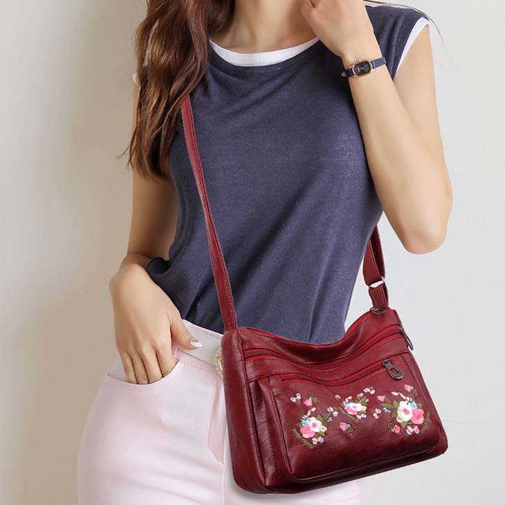 WTEMPO Eleganckie torby na jedno ramię z miękkiej skóry ekologicznej o dużej pojemności, damskie, casualowe, zapinane na zamek, z haftem PU, crossbody