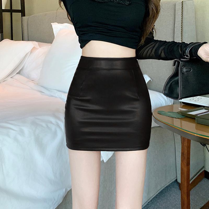 

Brown hip-wrapped leather skirt skirt women s autumn and winter new high-waisted, thin and tight, sexy PU leather one-step skirt XS