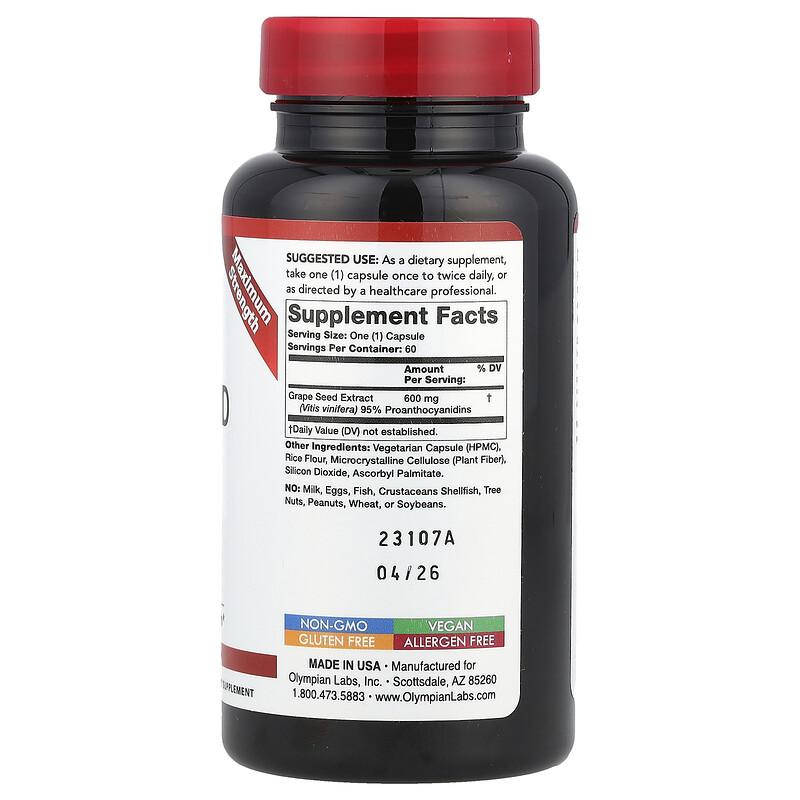 Grape Seed Extract, Maximum Strength, 600 Mg, 60 Vegetarian Capsules