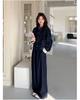 Women's Plus Size Spring & Autumn Denim Suit: Round Neck Jacket & Wide Leg Pants - Unique Two-Piece Set for Young Mothers.