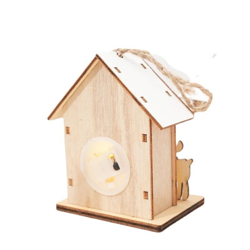 Wooden Christmas House Ornament Battery Power LED Lights Safe Flameless Decoration For Home Christmas Tree Party Crafts