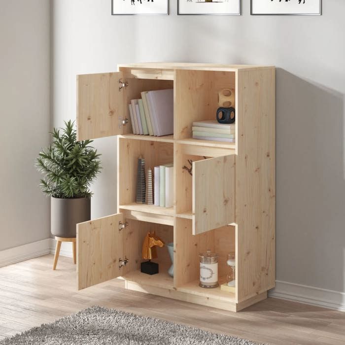 Buffet haut - Bois Massif - Pin - 2 portes - 74x35x117 cm - Salon