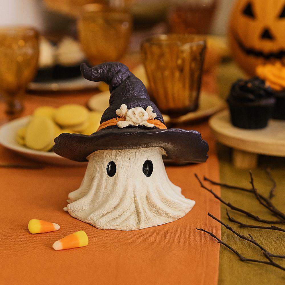 White Halloween Ghost Figurine Cute Halloween Ornaments Hat Ghost Statue  Halloween Festive Party