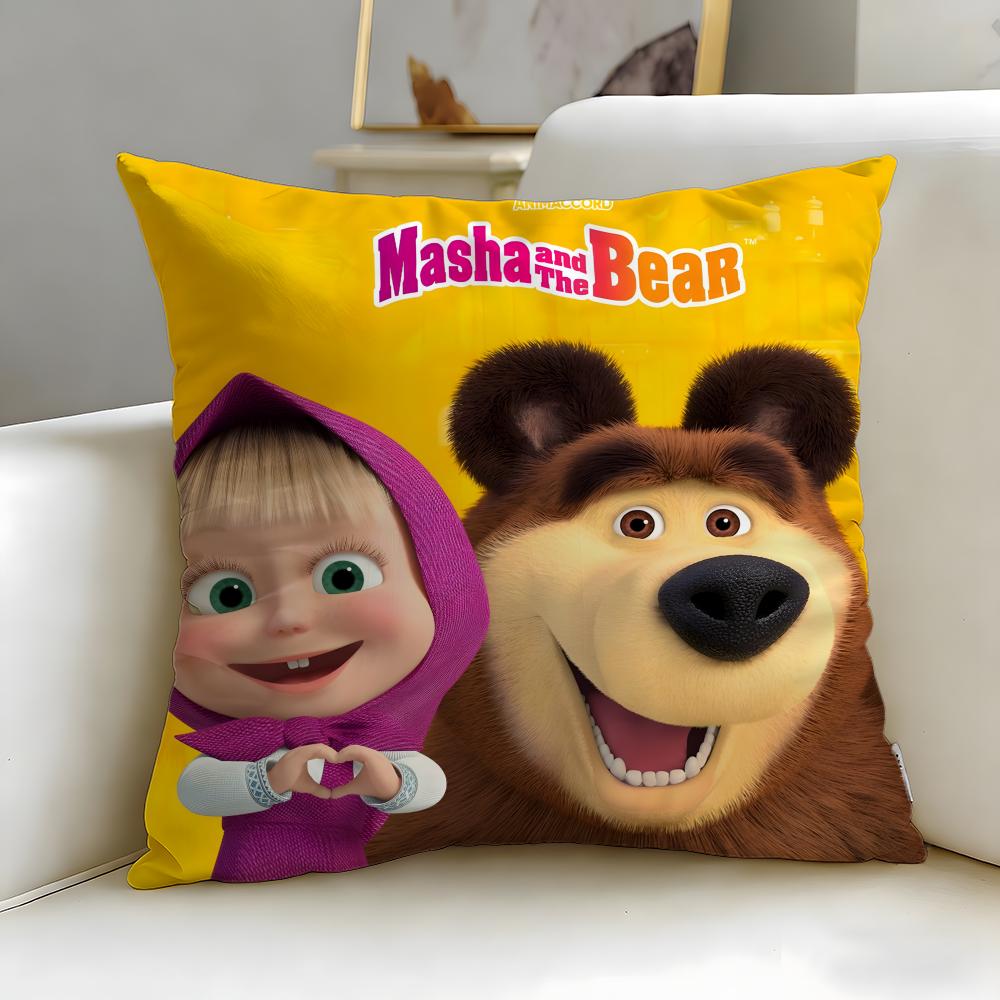 Klassische Zeichentrickfigur Mascha und der Bär Kissenbezug Weich Leicht zu waschen Kissenhülle Vielseitig für Sofa Bett Reise und Büro