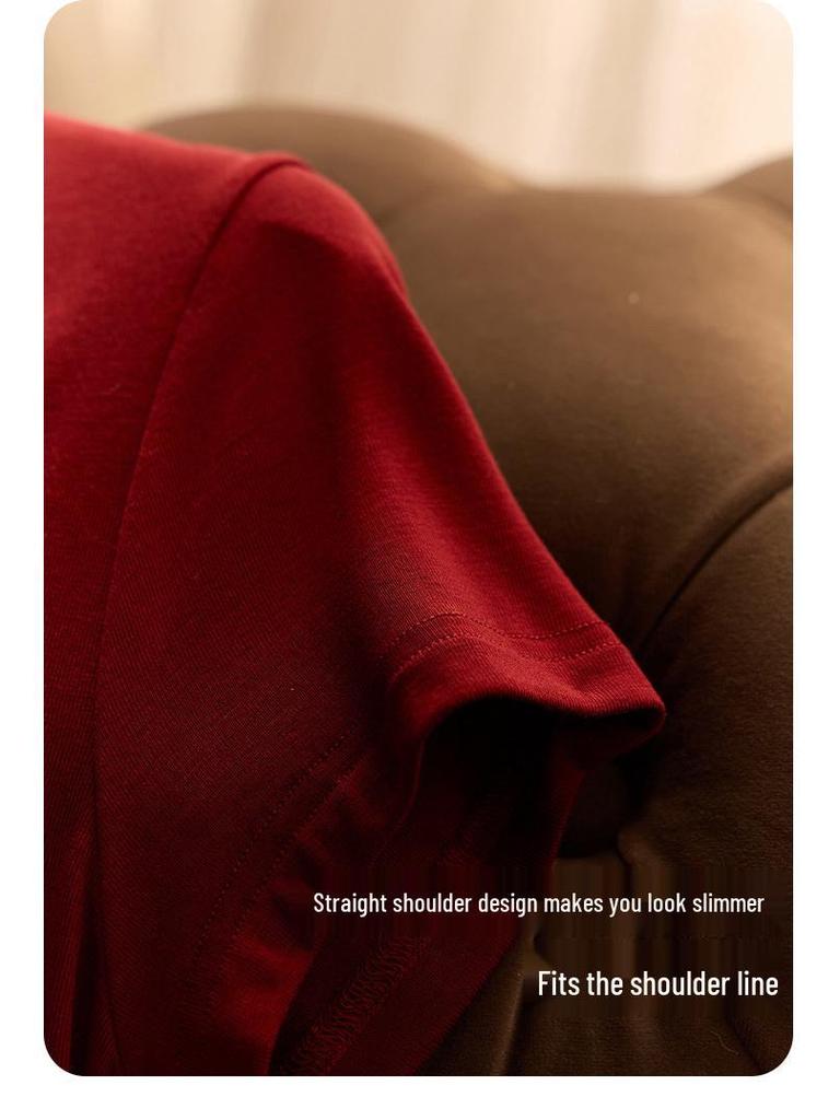 Tanglecel Tencel Silk Elastic Round Neck Short Sleeve Mulberry Silk T-Shirt for Spring & Summer