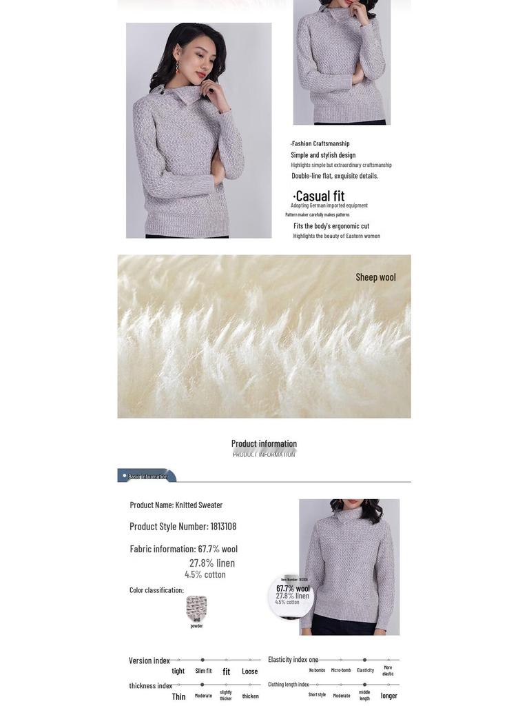 Anlom Women's Mock Neck Thickened Cashmere Blend Knit Sweater