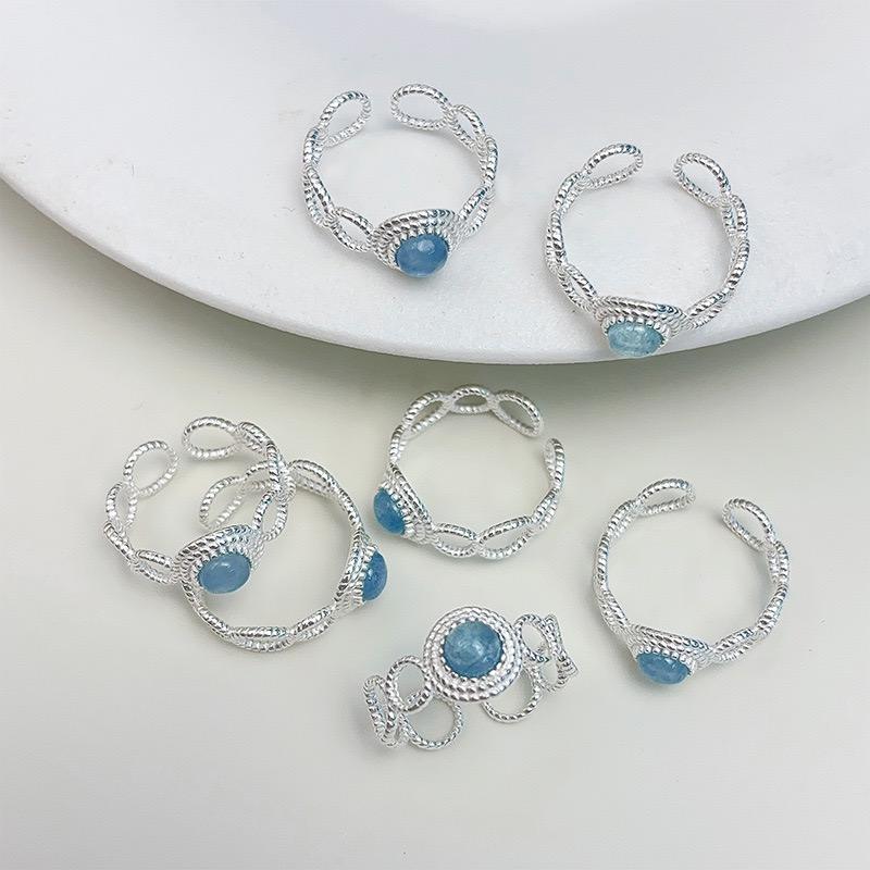 925 Sterling Silver Rings for Women Couple Minimalist Handmade Simple Narrow Blue Stone Ring Fine Jewelry Gift Prevent Allergy