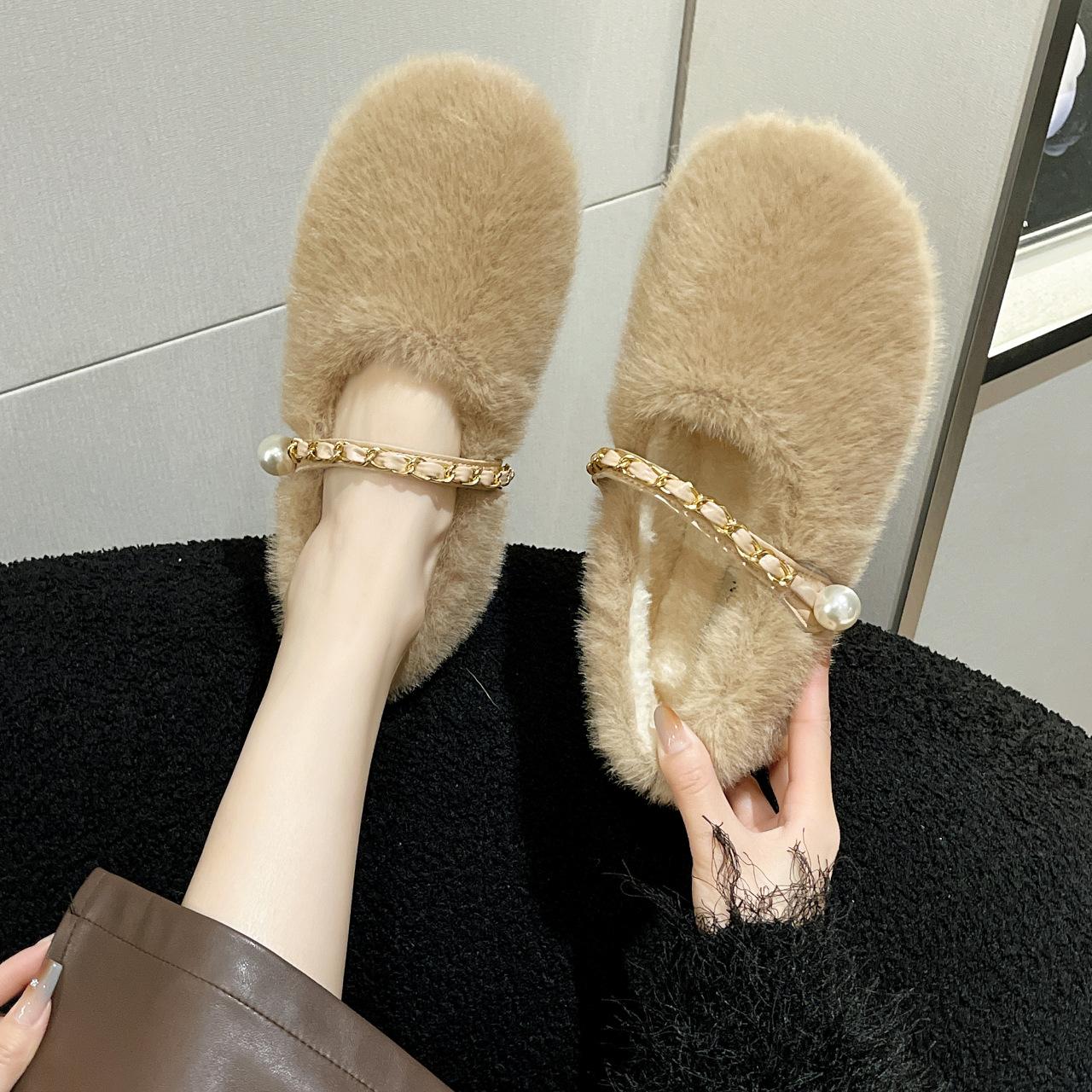 

Французские белые туфли-лодочки Xiaoxiangfeng на плоской подошве для женской осенне-зимней носки 2025 новые осенне-зимние бархатные хлопковые туфли Мэри Джейн 40