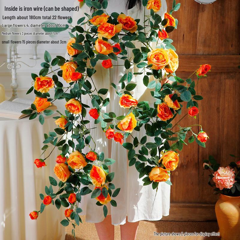 Rose Vine Air Conditioning Pipe Cover: Decorative Plastic Fake Flower Vine for Wall and Roof Hanging