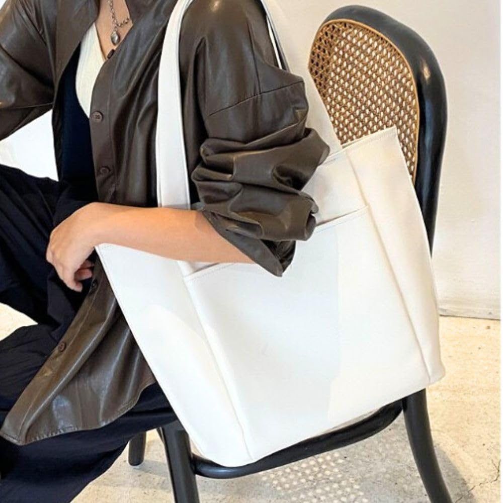 Homarina Women's Tote Bag, Handbag, Business Bag, Fits A4 Sizes, Shoulder Bag (White)