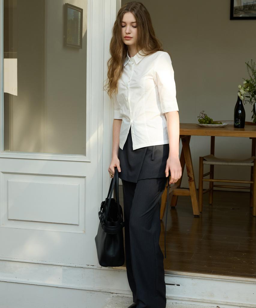 LETTER FROM MOON Mauve Skirt Layered Slacks (Charcoal)
