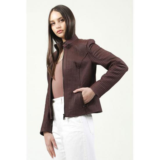 Women's Coats Gummy Honeycomb Patterned Quality Genuine Leather Women's Coats