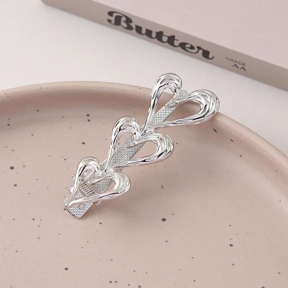 Exquisite Gold Silber Metall Hohl Haarspangen Süß Cool Pony Clip Stirn Gebrochenes Haar Entenschnabelspange Haarnadel Stil Kopfschmuck