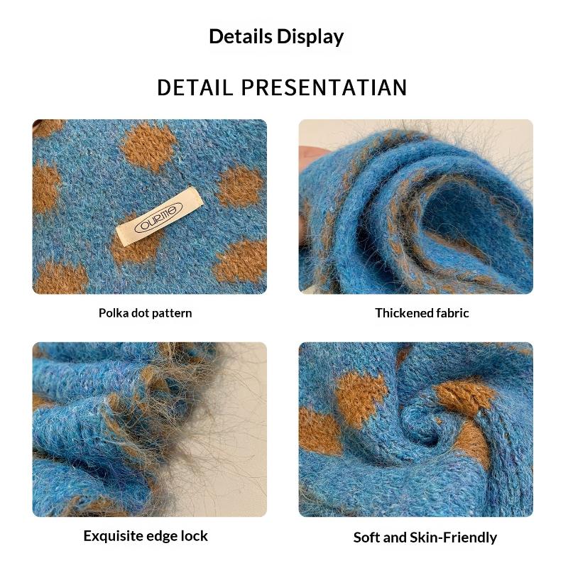 Korean Style Polka Dot Plush Knitted Scarf Soft Thick Color-Block Scarf Thermal Windproof Neck Warmer Scarves