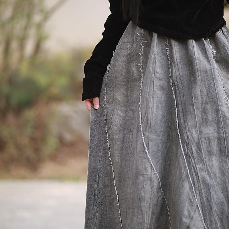 Johnature Women Vintage Skirts Elastic Waist Cloths Autumn Patchwork Casual Female Skirts