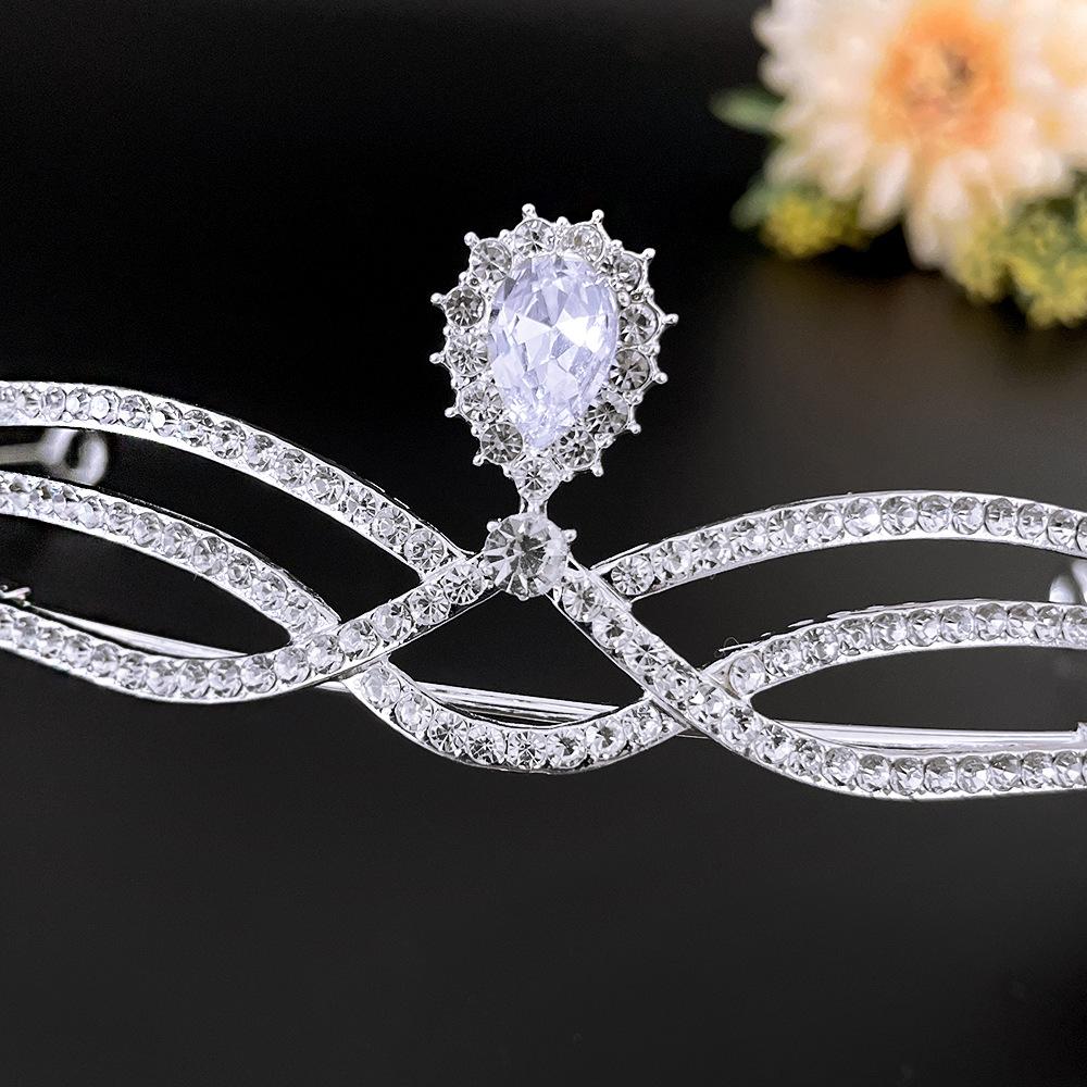 Korean Handmade Diamond Alloy Bridal Crown Retro Style Golden Shape Wedding Headdress Crown Birthday Headwear