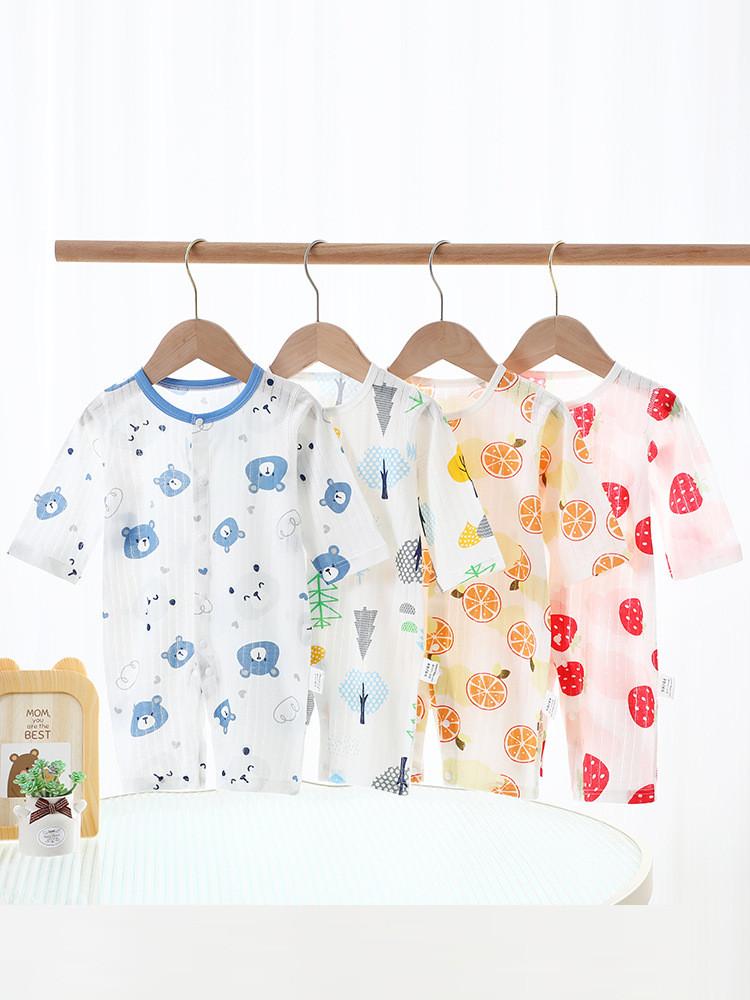 Cotton Baby Sleepwear With Long Sleeves And No Bone Technique For Infants