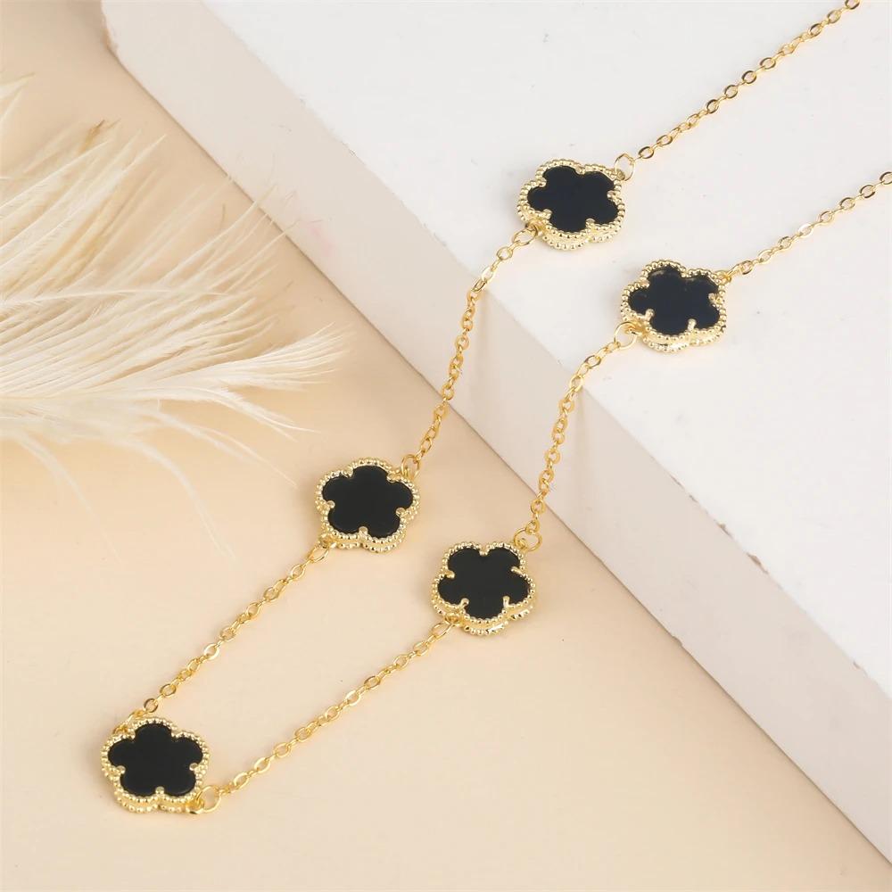 2024 Hot Sale 10 Colors Five-Leaf Flower Set Bracelet Necklace Classic Simple Women Zircon Set Suitable For Daily Party Wear