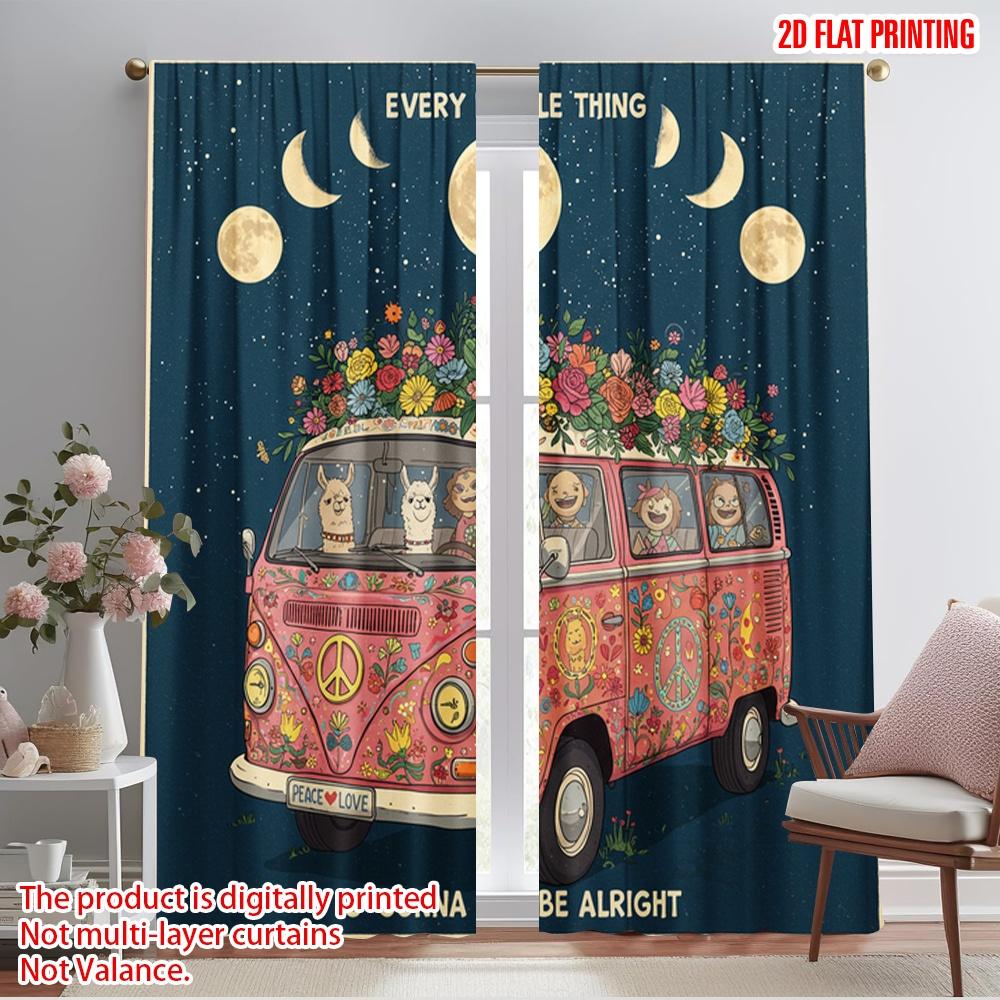 

2pcs 2D flat printing Drapes Hippie Van Peace Love Fabric Without Electricity All Season Party & Holiday Decor for gold wall 52.50×116.00 CM 2pcs