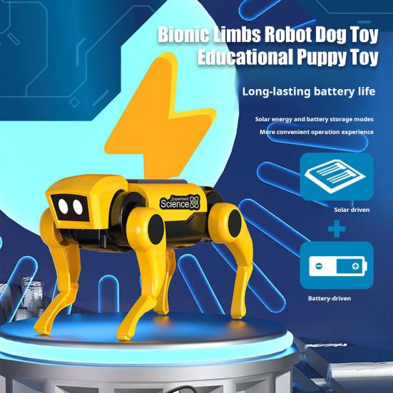 Solar Robot Dog Toy Movable Joints Electric Walking Mechanical Cat Toy Kids STEM Educational Animal Assembly Toy Toddlers Boys Girls Gift