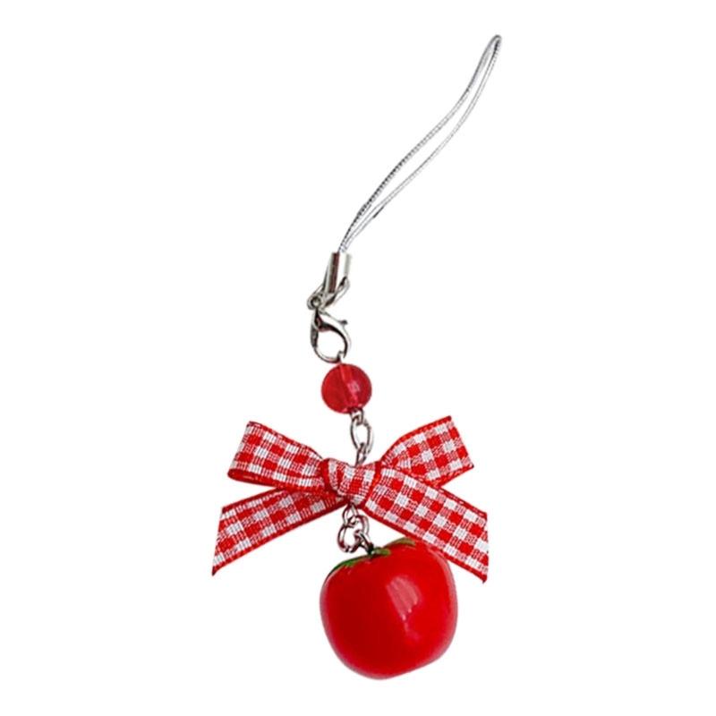 Delicate Strawberry Phone Charm Bowknot Phone Strap Resin Material Tomato Phone Jewelry Perfect Gift for Women Girls