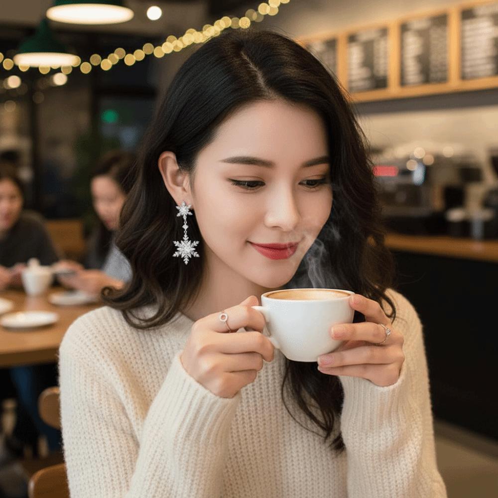 Sparking Snowflake Earrings Luxury Pearl Studs New Year Party Xmas Earrings Women Gift