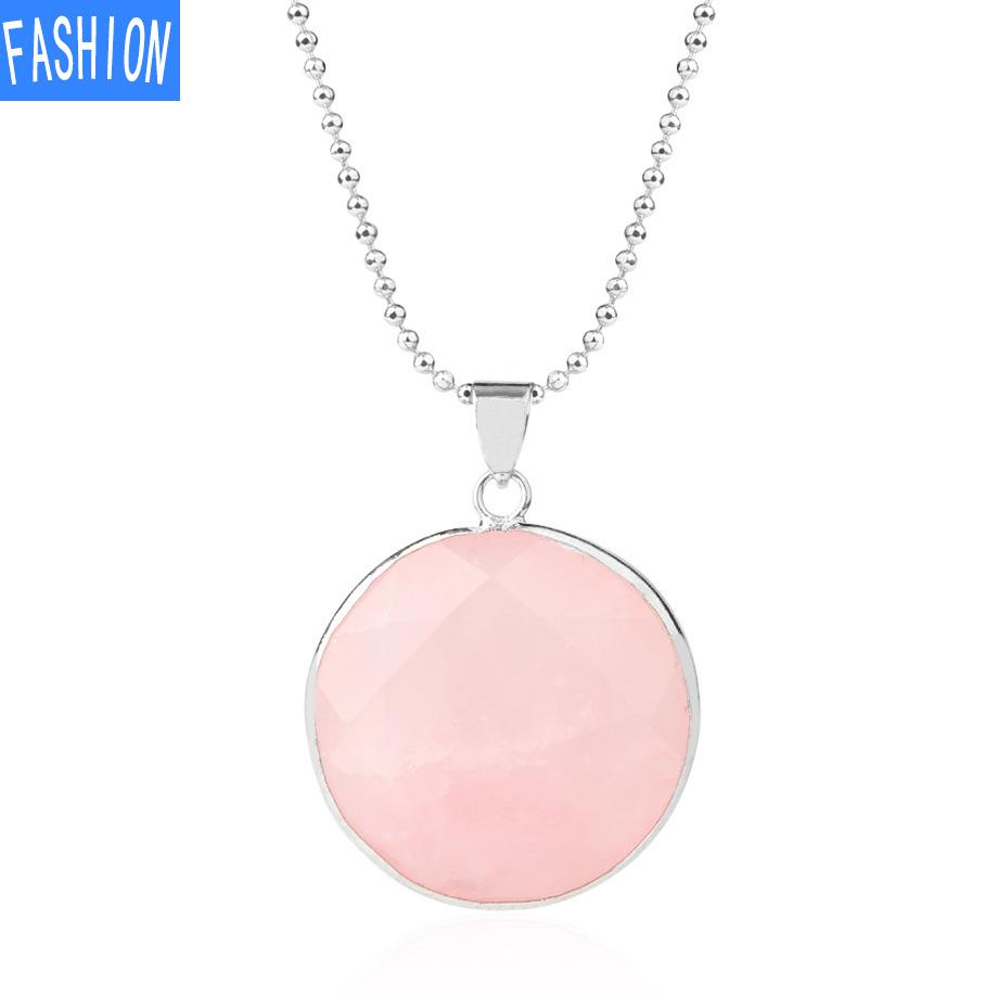 

Весеннее и летнее кристаллическое полудрагоценное каменное многогранное мужское и женское универсальное ожерелье круглой огранки с подвеской из бисера rose quartz